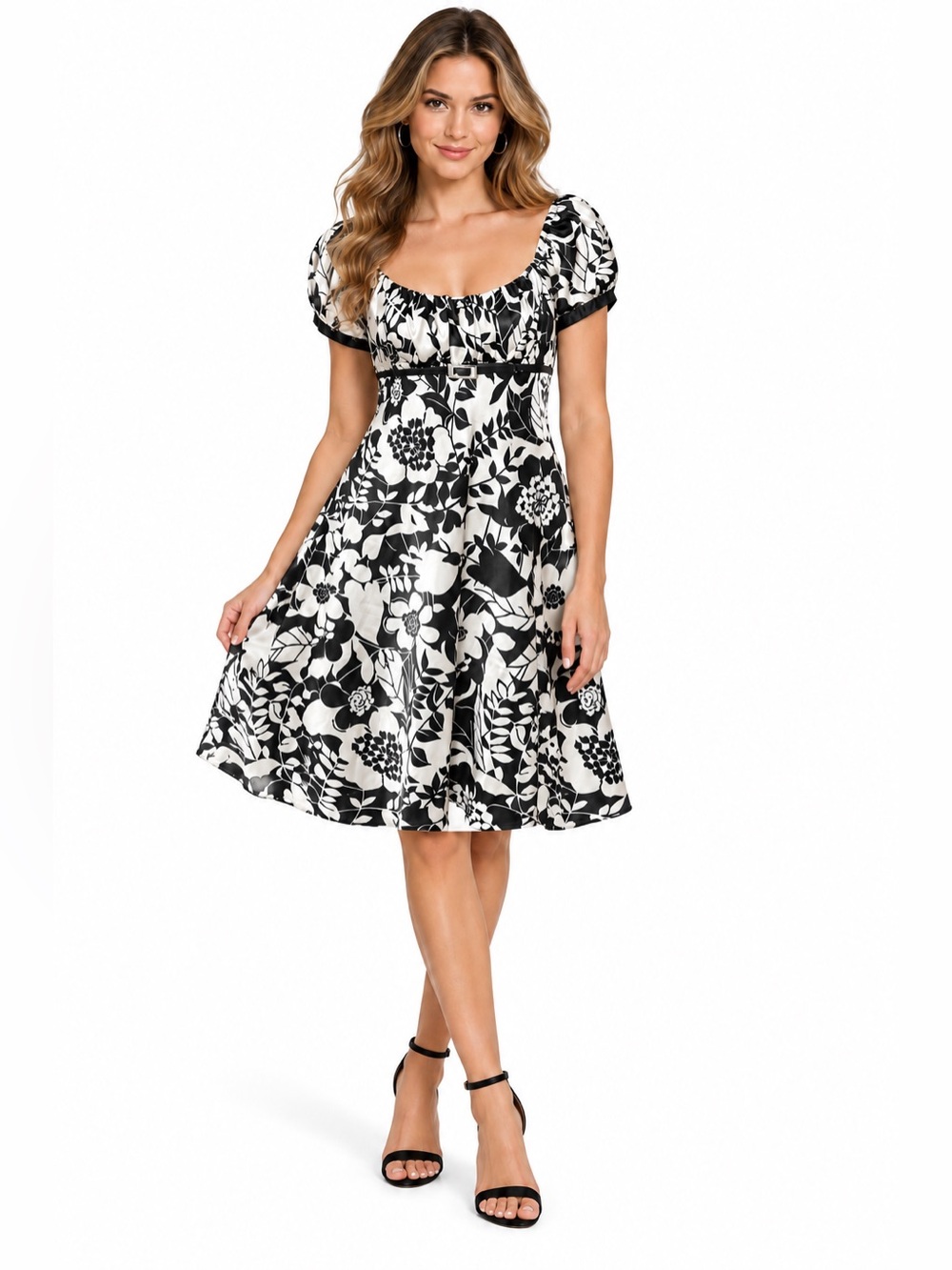 TRIXXI White Black Floral Satin Babydoll Dress Juniors 13 | Y2K